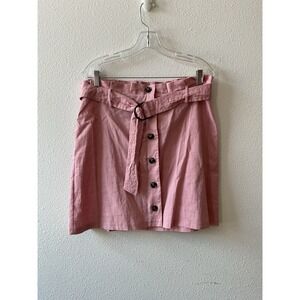 NWT ASOS Women's Linen Blend Button Front Skirt Pink Size 12 Tie New